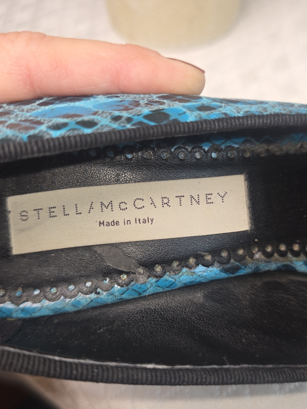 STELLA MCCARTNEY TURQUOISE BLUE LOAFERS SNAKESKIN BLOCK HEEL MADE IN ITALY 36 - Picture 8 of 11